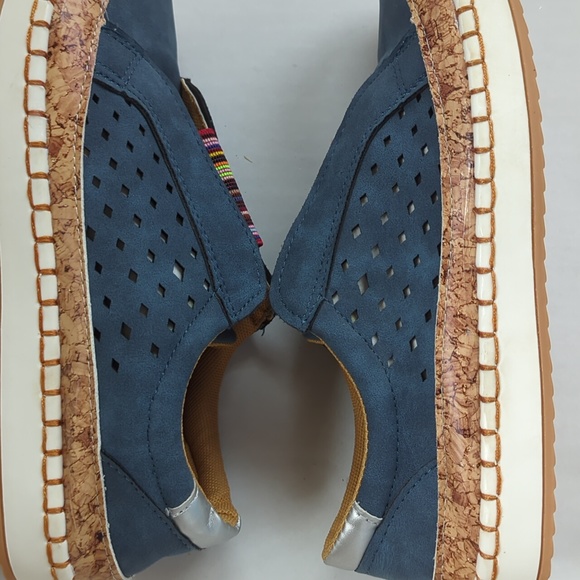 Faux Suede Leather Perforated Cork Look Slip On Sneaker 8 Blue - Picture 9 of 16